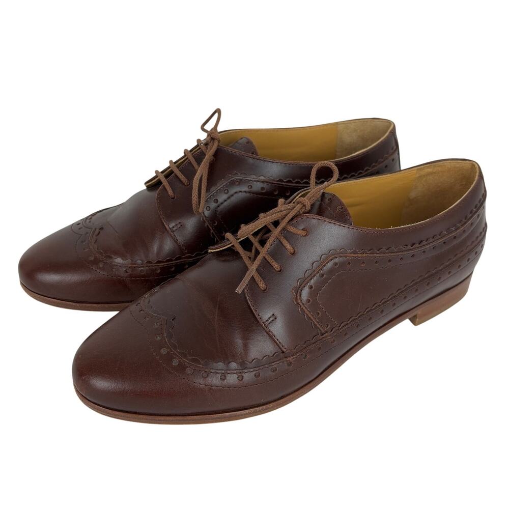 Sezane Paul Derbies Oxford Shoes Brown Leather Heritage lace-up FR 40/ US 9